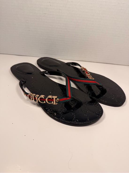 Gucci Shoes - Gucci GG Logo Web Stripe Thong Sandals Black Size
39